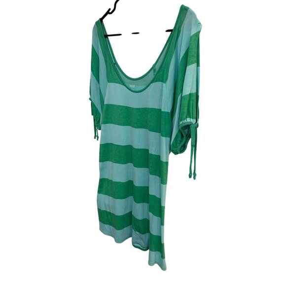 A.N.A Womens Green Blue Striped Tunic Top Adjustable Sleeves Size Large - Picture 3 of 9